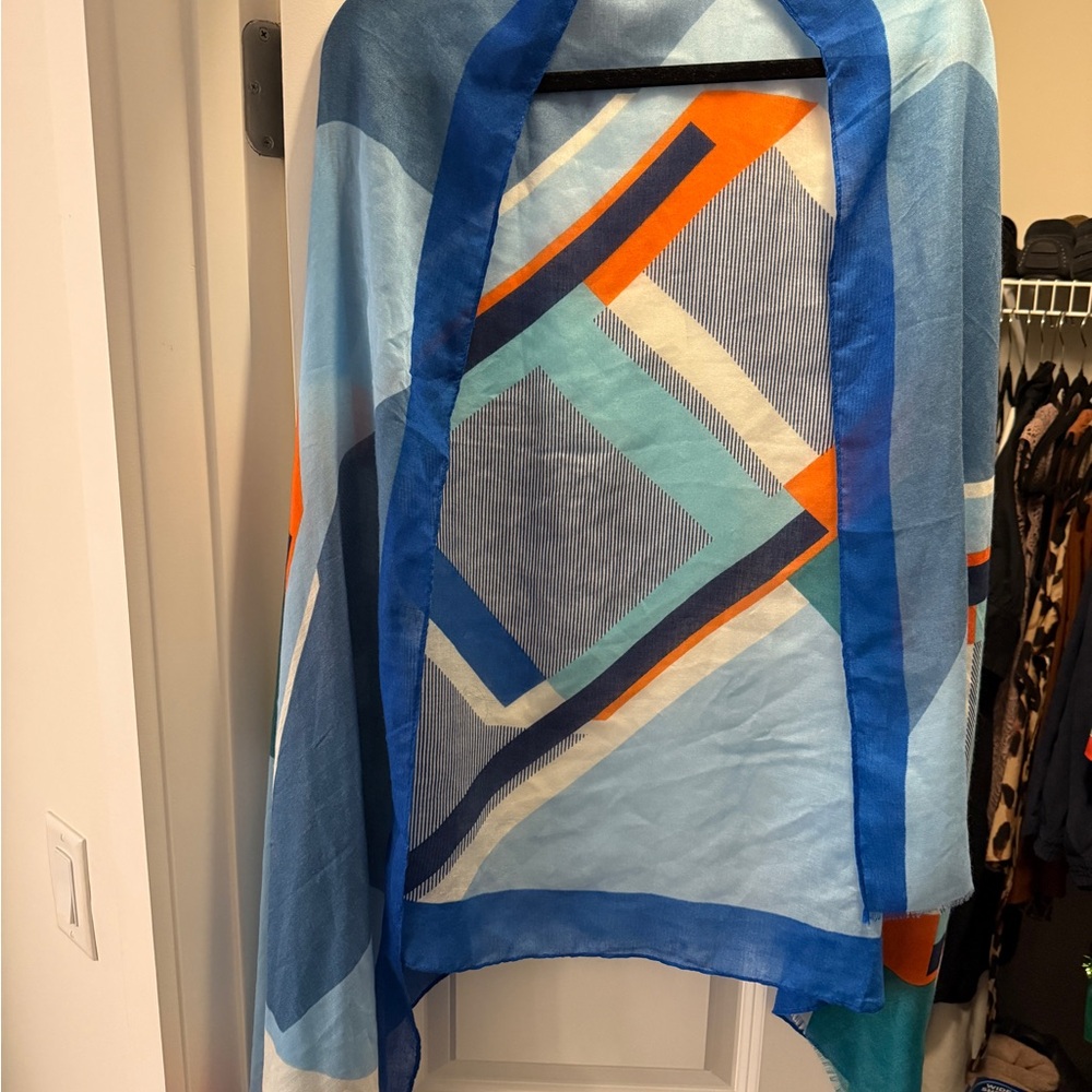Geometric Blue and Orange Scarf